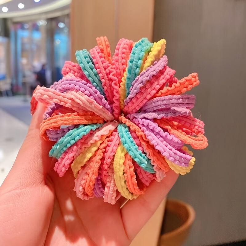 100pcs Girls Colorful Elastic Hair Ties Seamless Candy Accessory