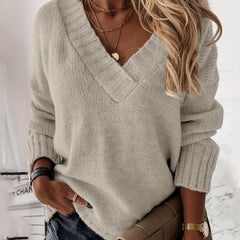 Casual V Neck Long Sleeve Sweater Women's Clothing