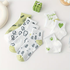7 Pairs Cartoon Print Socks Women's Crew Stockings Hosiery