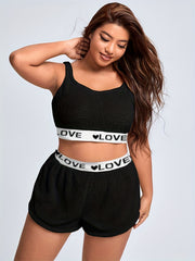 Contrast Letter Tape Tank Top & Shorts Pajama Set