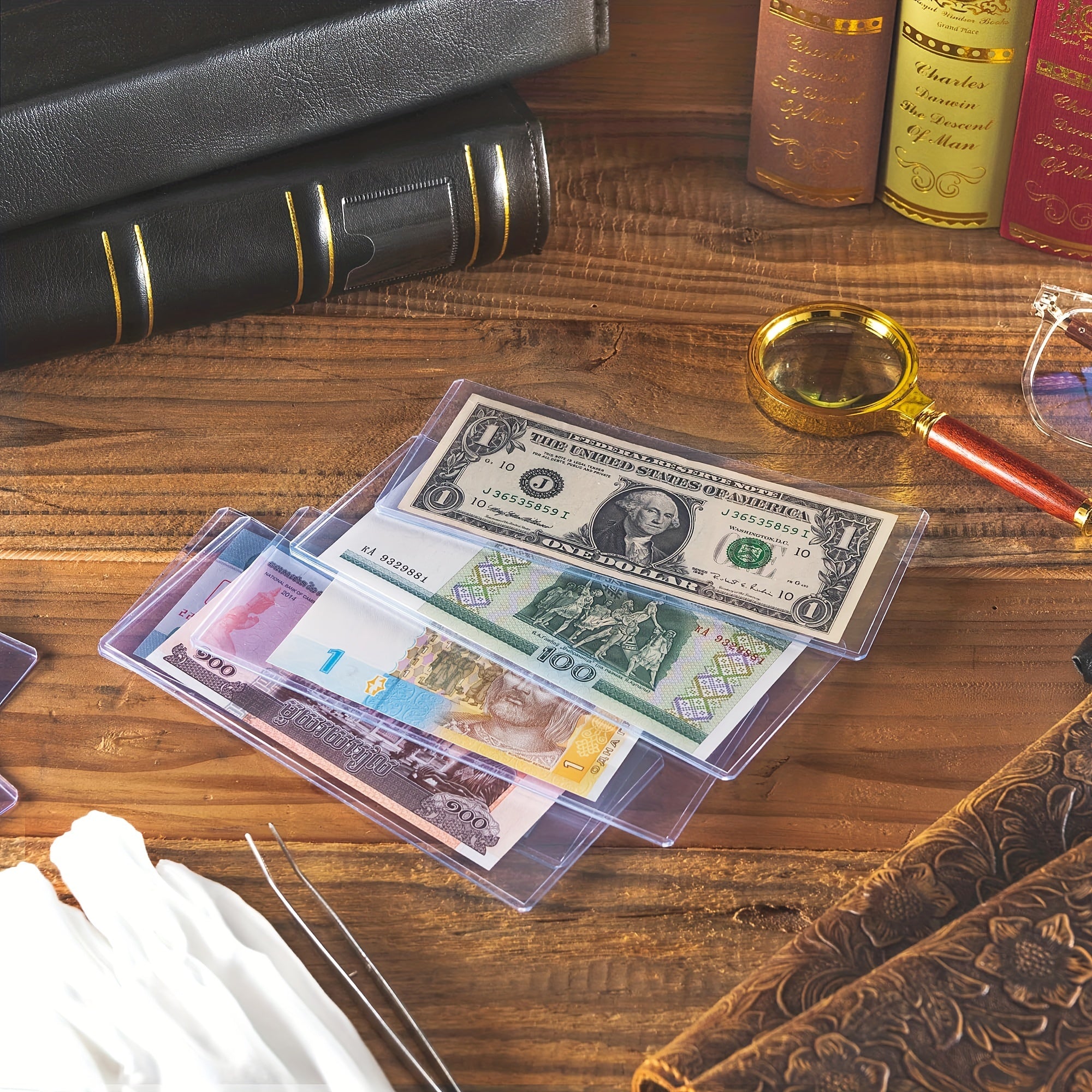 10pcs PVC Currency Stamp Display Stand for Regular Banknote Protective Sleeve