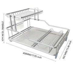 2-Tier Aluminum Dish Drying Rack with Utensil Holder