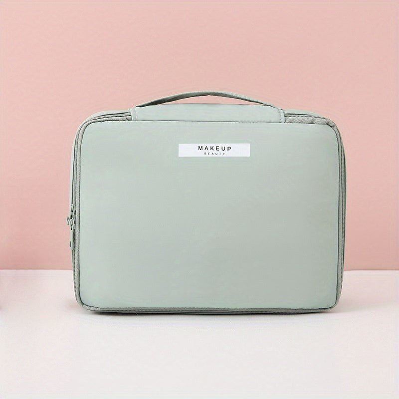 Large Capacity Travel Makeup Bag with Handle & Brush Holder