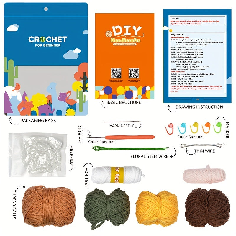 Knitting DIY Wool Flower Potted Ornament Set - English Manual Included