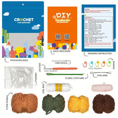 Knitting DIY Wool Flower Potted Ornament Set - English Manual Included