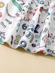 Girl's School Themed Cartoon Dress Stretch Flying Sleeve