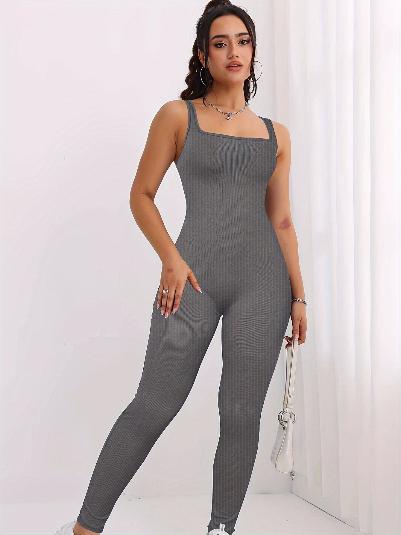 Ribbed Sexy Yoga Jumpsuit Fitness Sports Sleeveless Tank Top Bodysuit