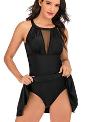 Mesh One Piece Swimsuit Round Neck Beachwear Women's Swimwear