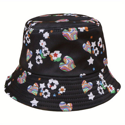 Flower Print Fisherman Hat Wide Brim Bucket Hat For Men