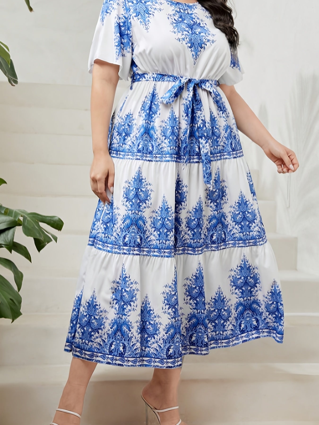Boho Kaftan Dress Women's Plus Tribal Print Maxi Dress