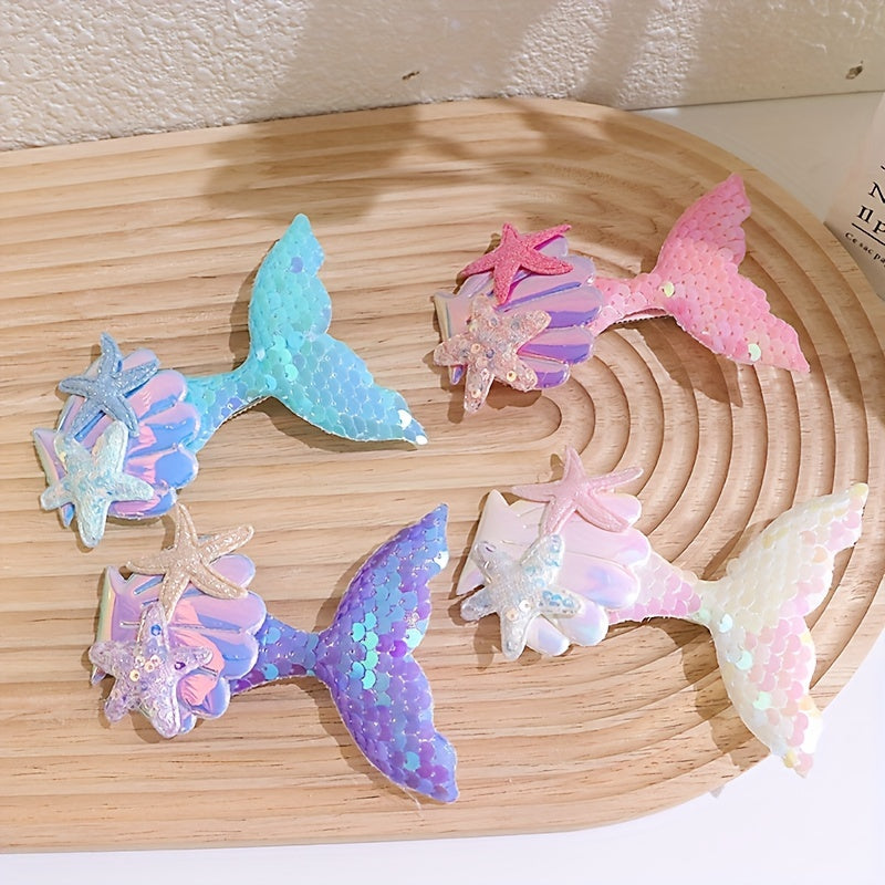 Girls Mermaid Tail Hair Clips Starfish Shell Headwear