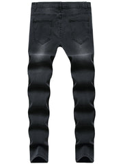Paint Splash Plaid Ripped Jeans Mens Casual Street Style Slim Fit Distressed
