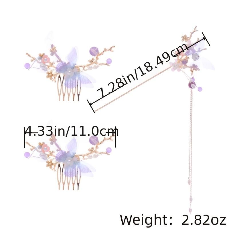 Faux Pearl Butterfly Flower Hairpin Headband Set