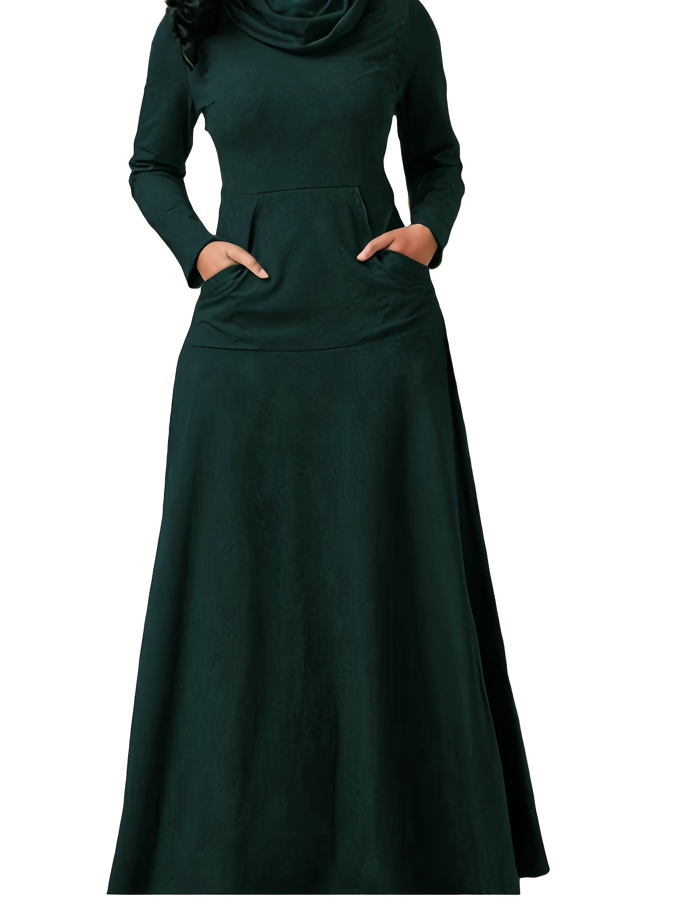 Solid Long Sleeve Maxi Dress with Pockets