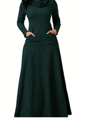 Solid Long Sleeve Maxi Dress with Pockets