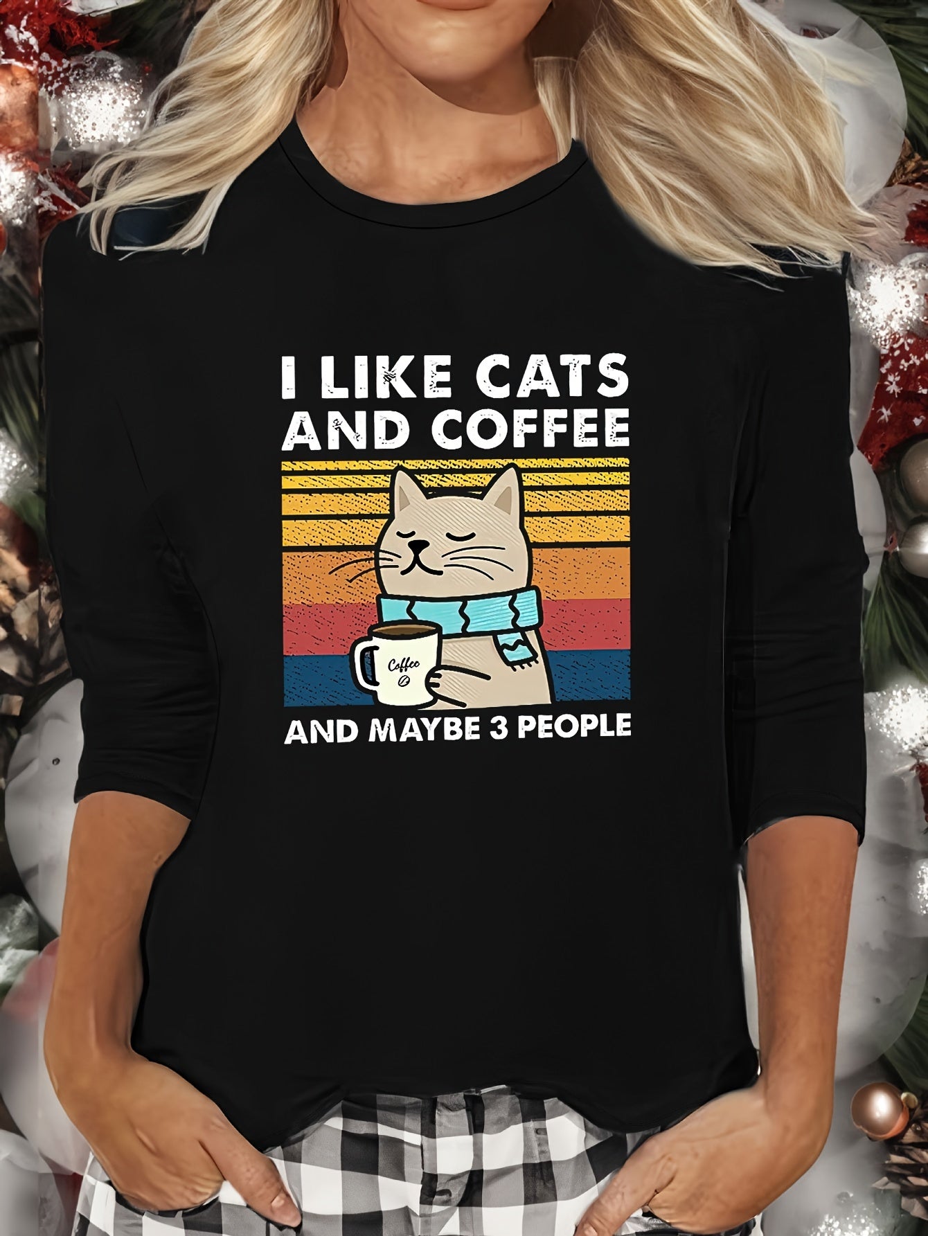 Cartoon Cat Print Lounge Top