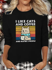 Cartoon Cat Print Lounge Top