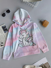 Girls' Tie Dye Unicorn Print Hooded Sweatshirt Pullover with Pocket
