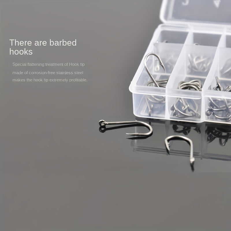 100pcs Stainless Steel Fish Hooks & Storage Box Fishing Accessories