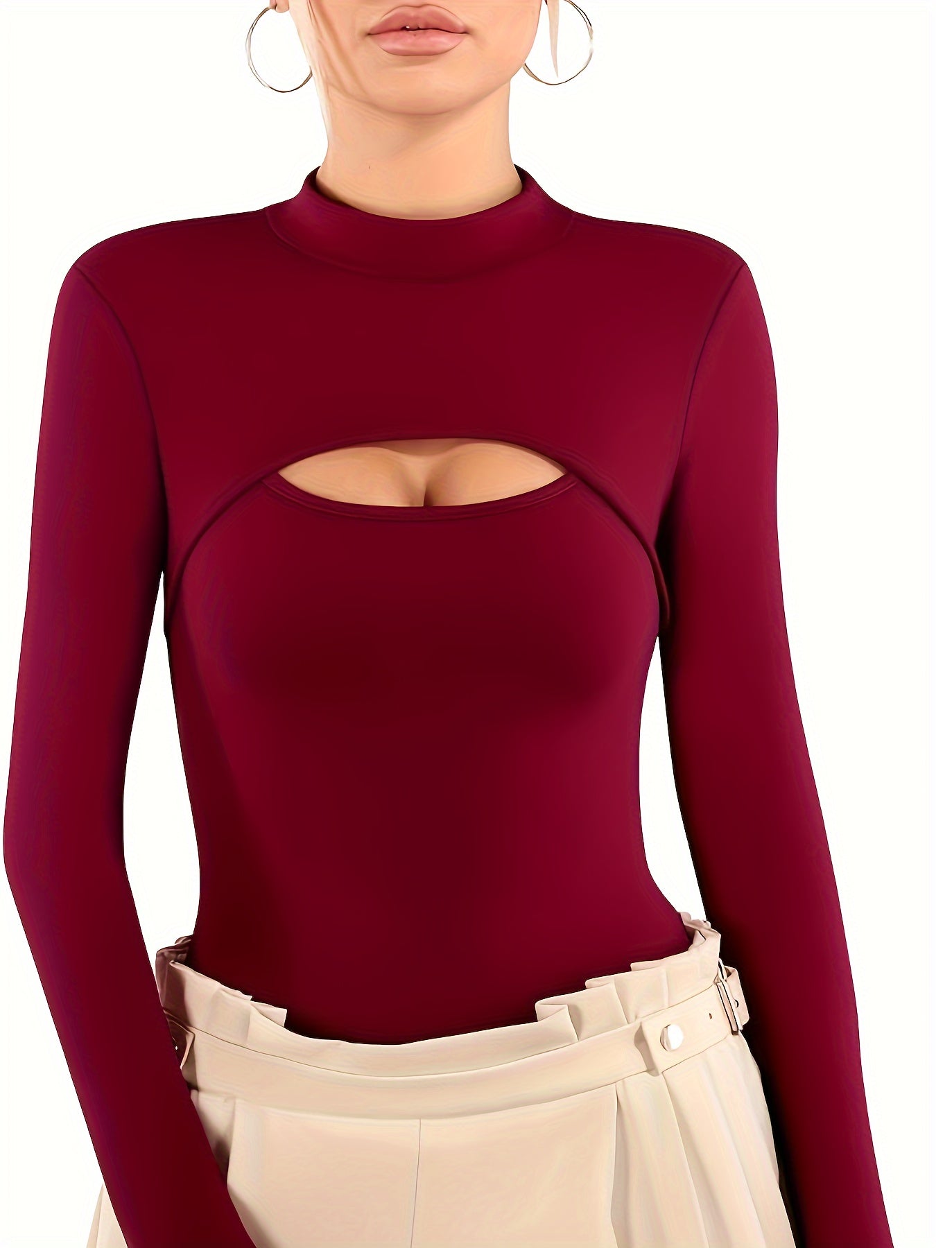 Sexy Cut Out High Neck Bodysuit Long Sleeve Slim Fit
