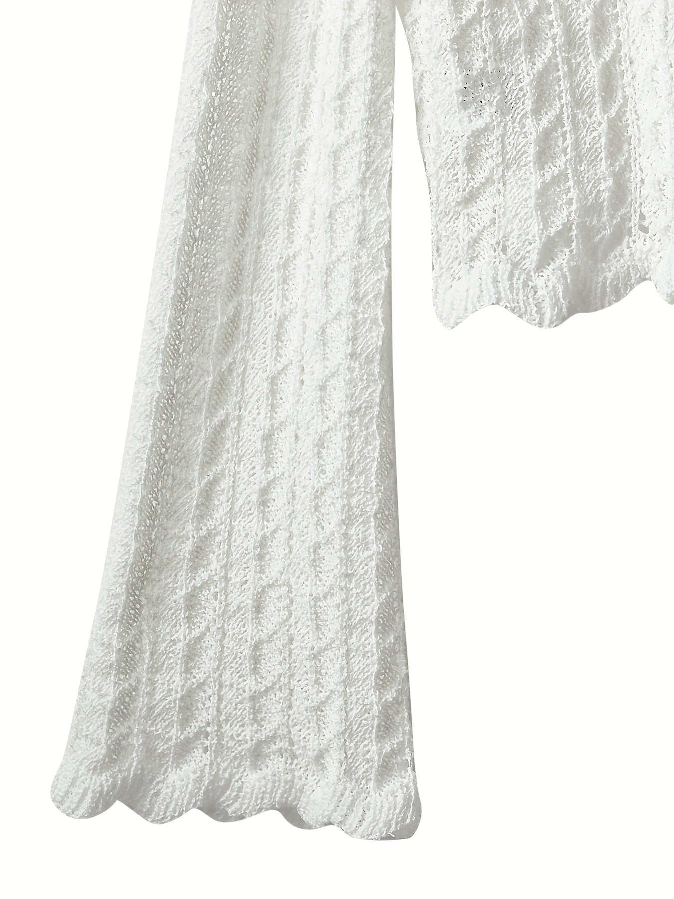 Tie Front Knit Cardigan Scallop Trim Flared Sleeve Sweater