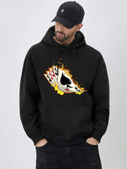 Poker On Fire Print Hoodie Men's Graphic Pullover Hooded Sweatshirt