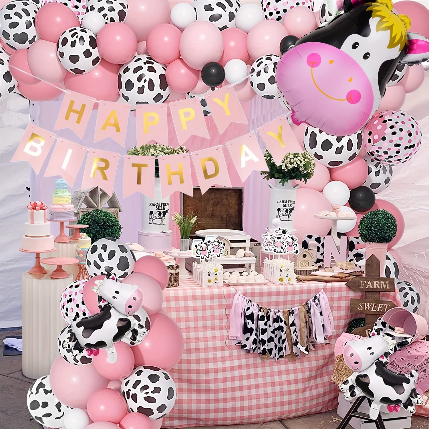 Cow Party Decorations Balloon Garland Arch Kit Happy Birthday Banner Cake Topper