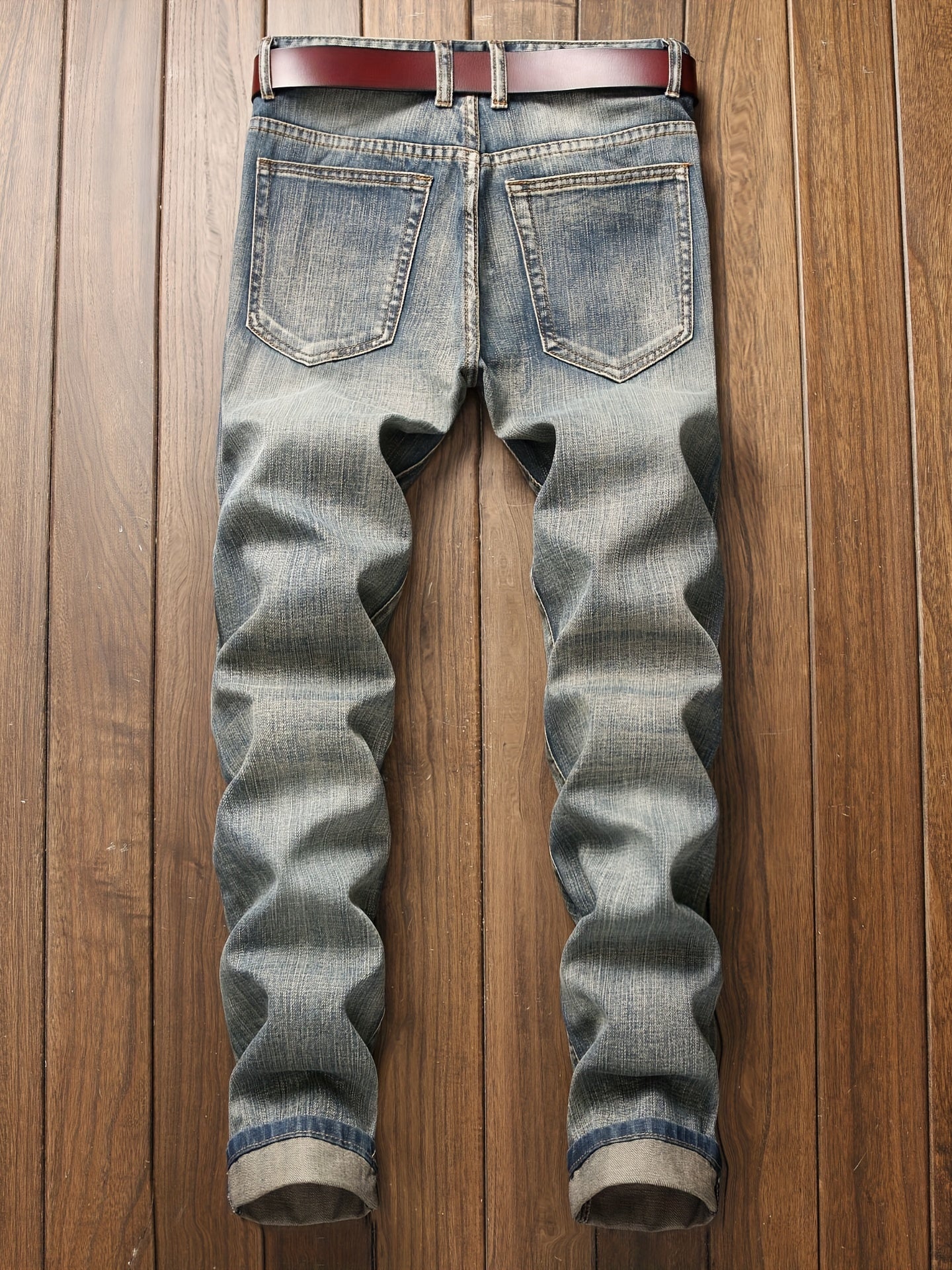 Men's Slim Fit Ripped Jeans Straight Leg Denim Pants