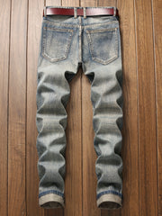Men's Slim Fit Ripped Jeans Straight Leg Denim Pants