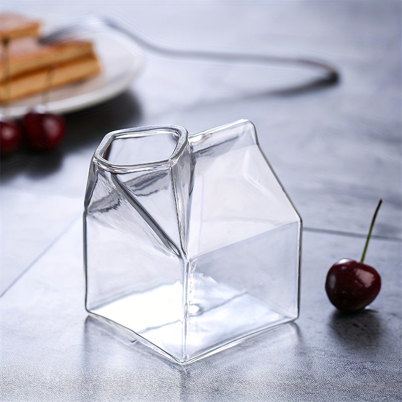 Hand Blown Clear Glass Box Mini Milk Carton Creamer Cup Mug