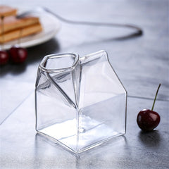 Hand Blown Clear Glass Box Mini Milk Carton Creamer Cup Mug