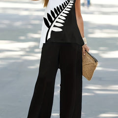 Spring & Summer Two piece Set Sleeveless Top & Wide Leg Pants