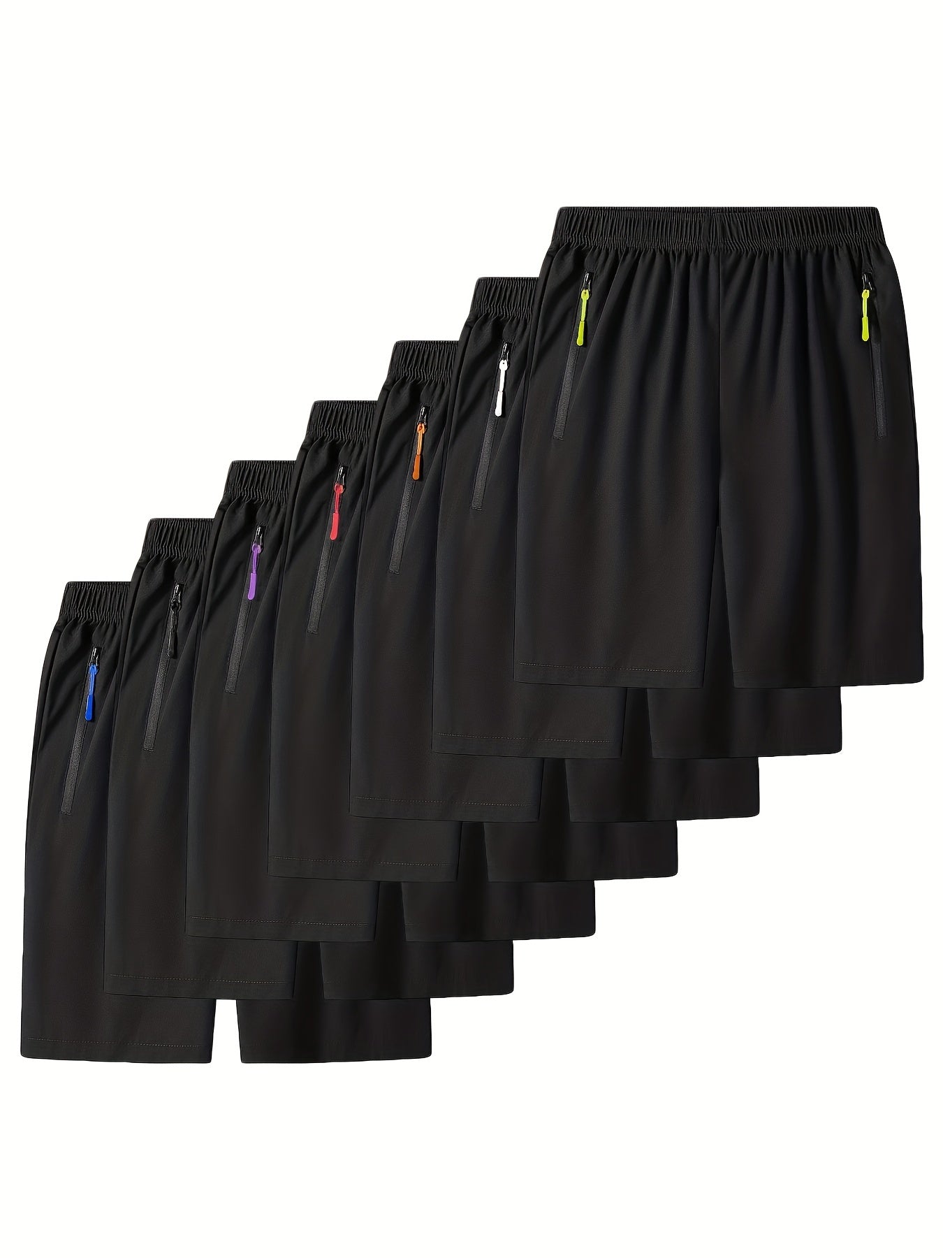 7pcs Colorful Zip Up Men's Sports Shorts for Summer Activities