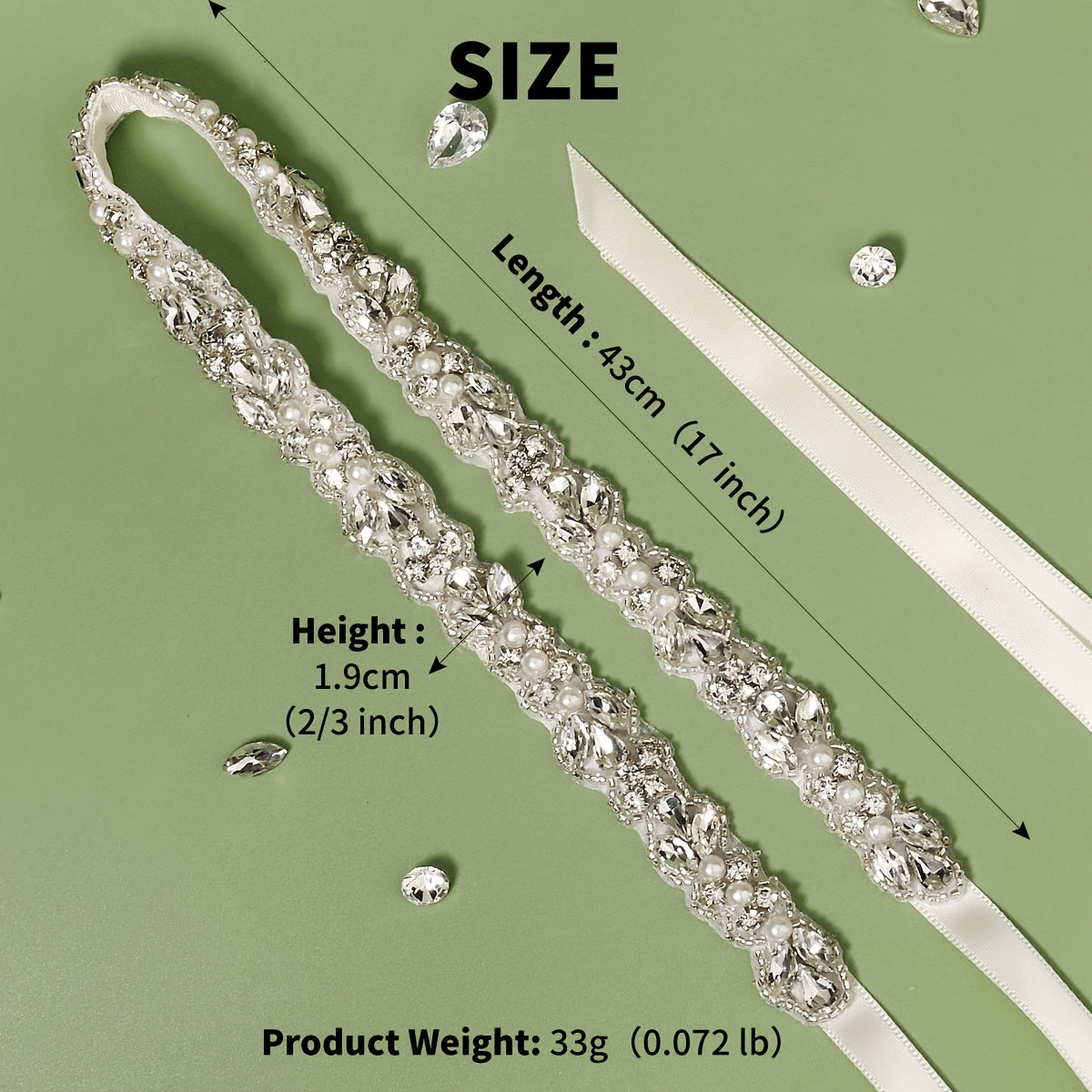 Crystal Rhinestone Bridal Belt with Organza Ribbon