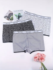 3 Pack Plus Size Sporty Panties Set Women's Plus Letter Tape Stripe & Dot Print
