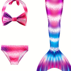 Girl's Mermaid Swimsuit 3pcs Halter Bikini Set & Mermaid Tail