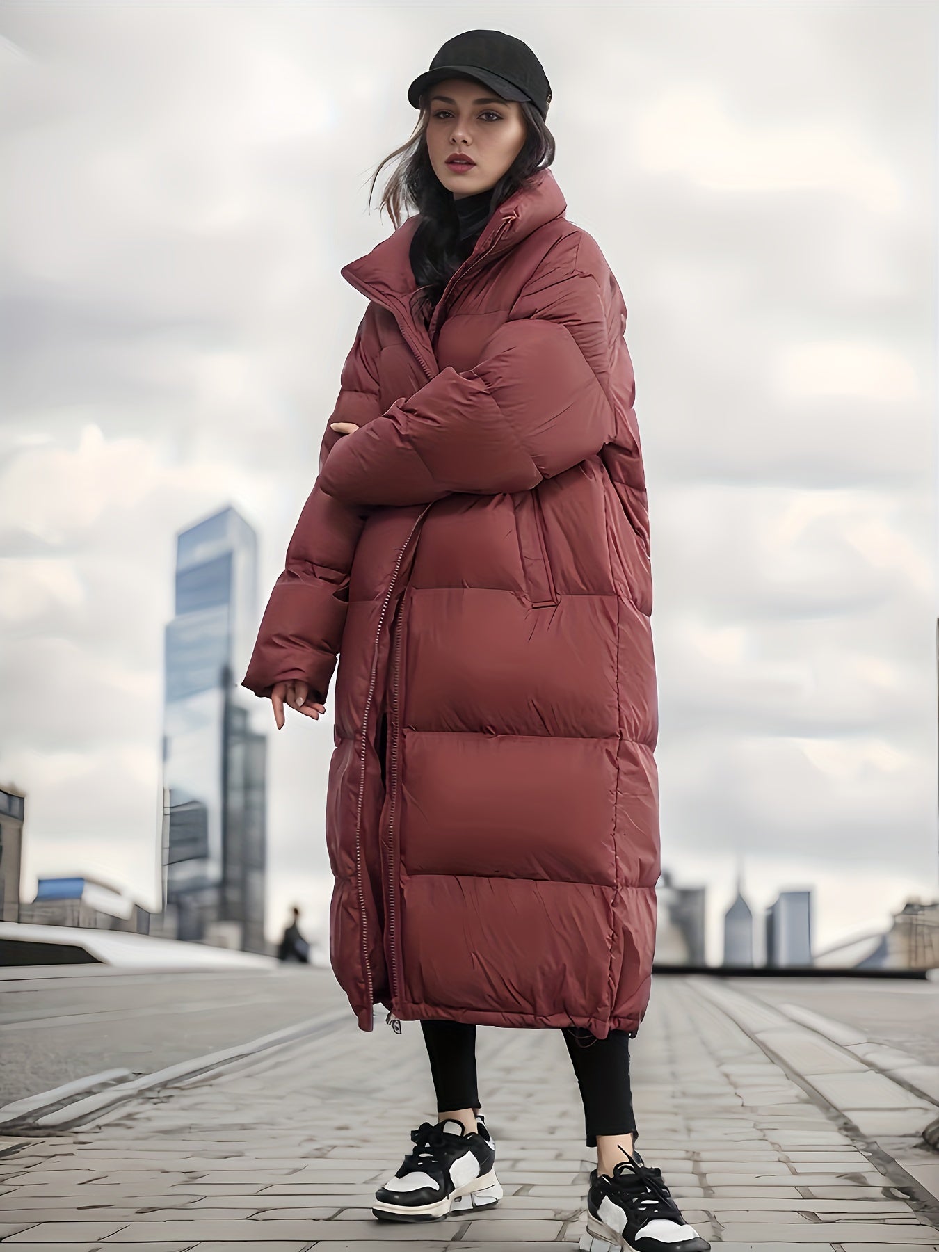 Long Puffer Jacket Winter Warm Stand Collar Activewear