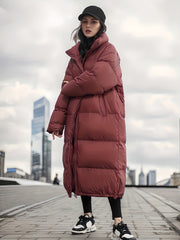 Long Puffer Jacket Winter Warm Stand Collar Activewear