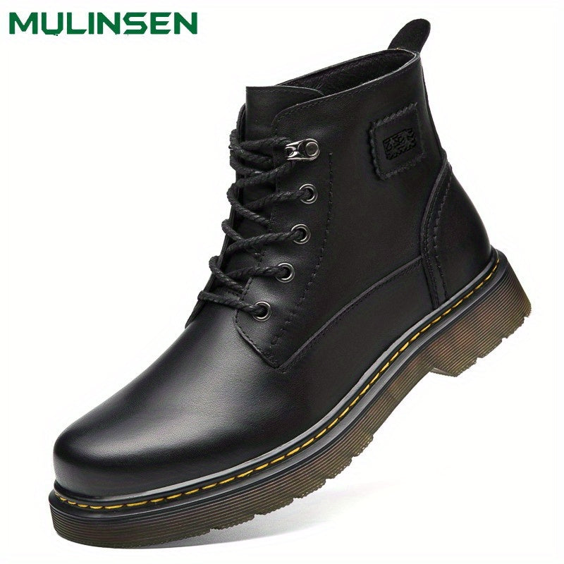 Men's Service Boots Yellow Stitching Casual Lace Walking Shoes Ankle Boots