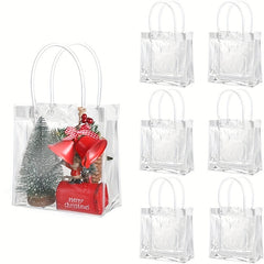 6pcs Transparent Gift Bags With Handle Reusable Plastic Small Gift Wrap Tote