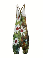 Floral Print V Neck Casual Jumpsuit