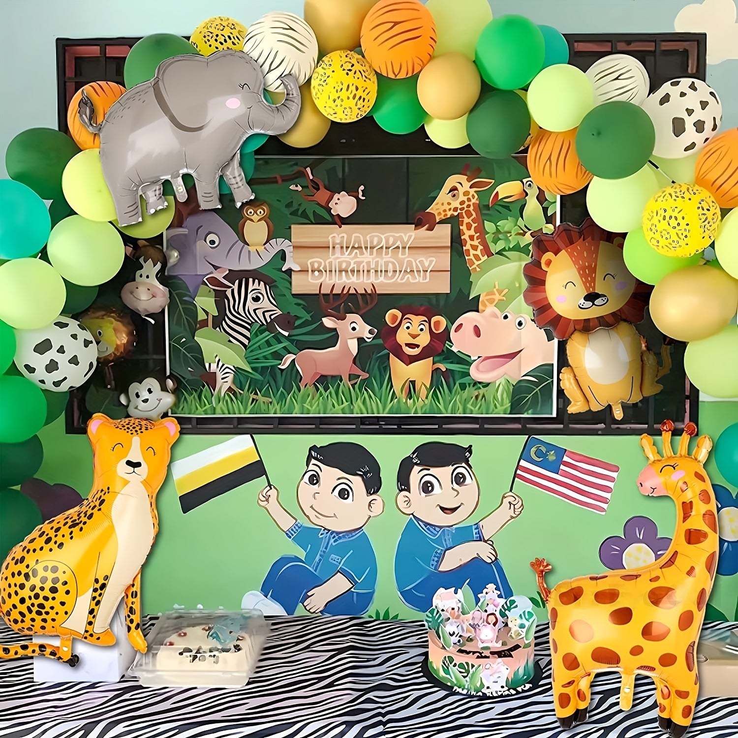 4pcs Jungle Safari Animals Balloons Giant Lion Leopard Elephant Giraffe Foil Hel