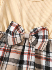 Baby Girls Plaid Bow Stitching Long Sleeve Dress