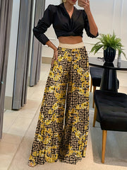 Geometric Print Wide Leg Pants Spring/Fall Casual Loose Pants