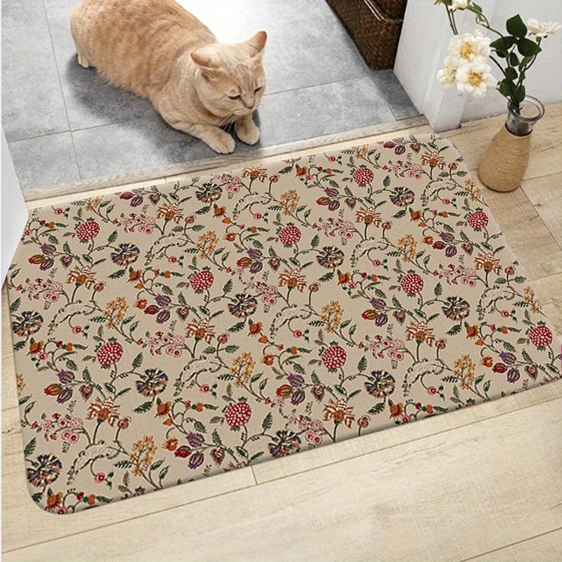 Luxuriant Flowers Pattern Sponge Rug Hallway Entrance Doormat Carpet
