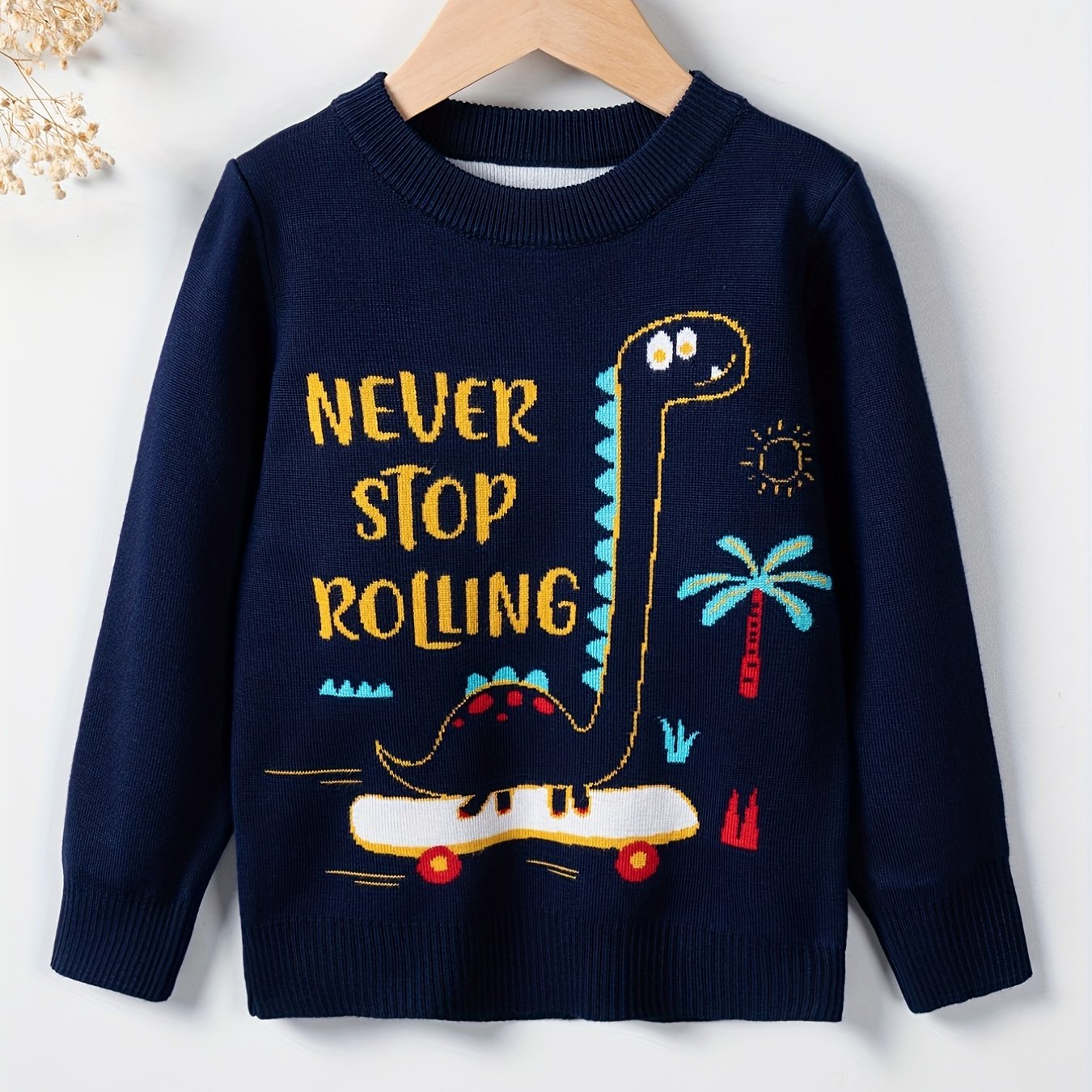 Pattern Print Boys Knitted Pullover Casual Sweater For Spring Fall Tops For Boy