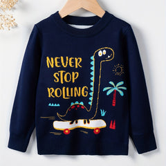 Pattern Print Boys Knitted Pullover Casual Sweater For Spring Fall Tops For Boy
