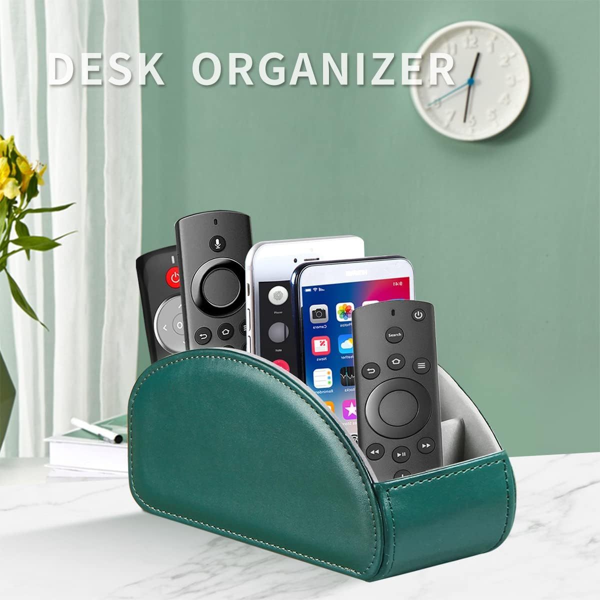 TV Remote Control Holder 5 Compartments PU Leather Remote Caddy Storage Box