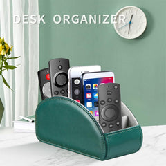 TV Remote Control Holder 5 Compartments PU Leather Remote Caddy Storage Box