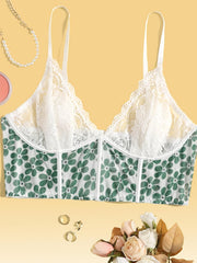 Floral Print Lace Bustier Semi Sheer Bra Cami Top